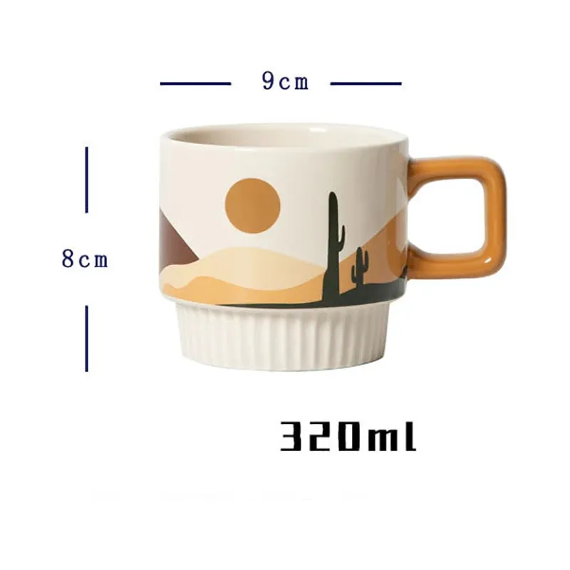 Morandi Coffee Cup Retro Ceramic Hand Coffee Mug Water Cup Breakfast Cup High Appearance Pull Flower Cup Gift Coffee Cup