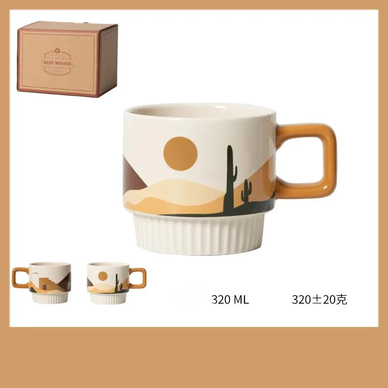 Morandi Coffee Cup Retro Ceramic Hand Coffee Mug Water Cup Breakfast Cup High Appearance Pull Flower Cup Gift Coffee Cup