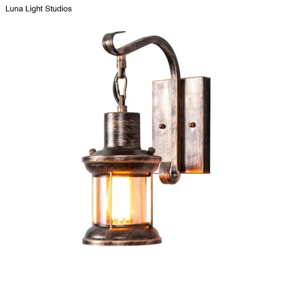 Nautical Bronze Kerosene Corridor Wall Lighting - 1 Light Clear Glass Wall Hanging Light