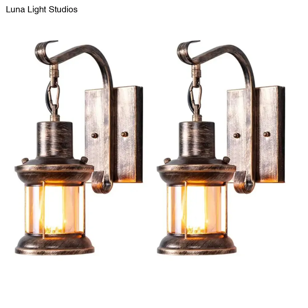 Nautical Bronze Kerosene Corridor Wall Lighting - 1 Light Clear Glass Wall Hanging Light