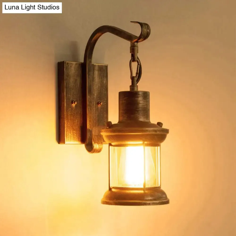 Nautical Bronze Kerosene Corridor Wall Lighting - 1 Light Clear Glass Wall Hanging Light