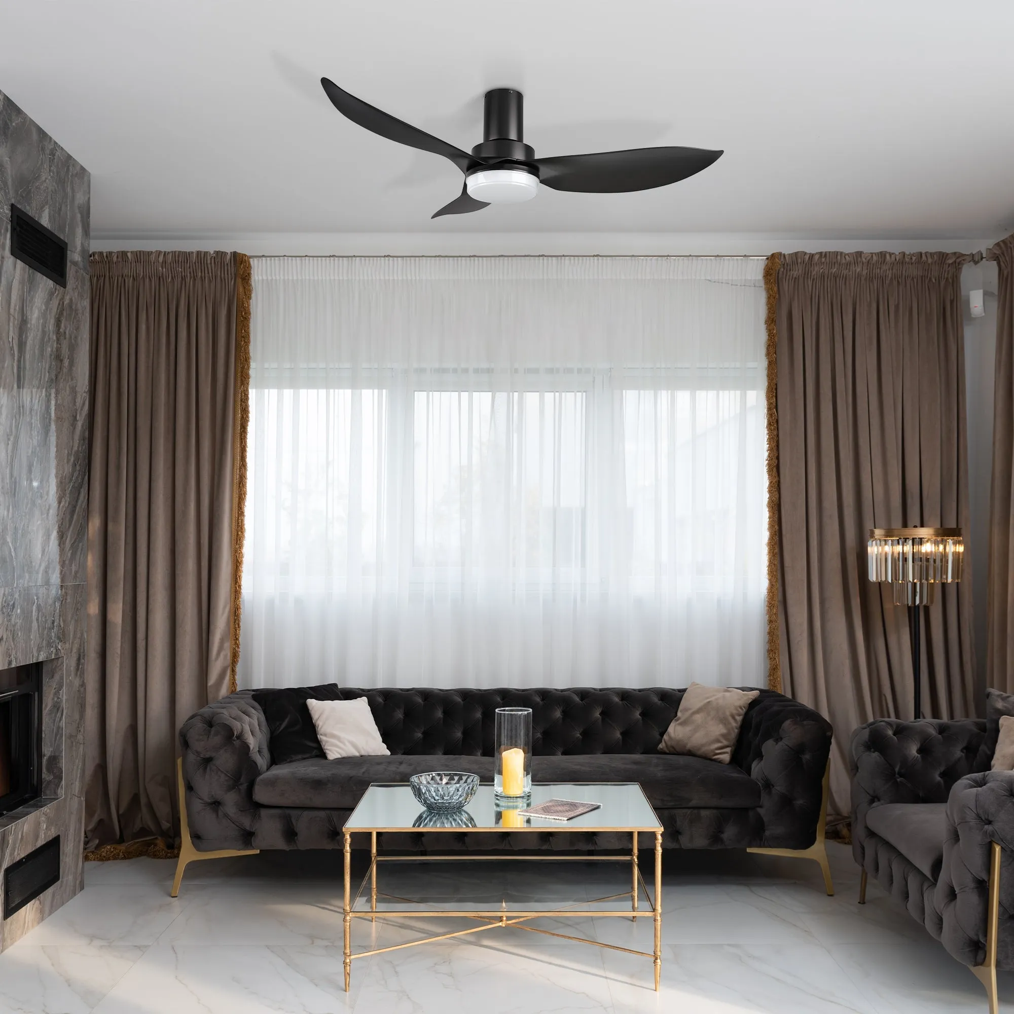 Nefyn Flush Mount Ceiling Fan with Led lihgt and Remote 45 inch