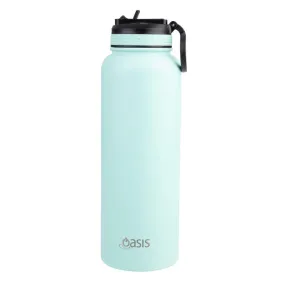 Oasis 1.1L Insulated Challenger Water Bottle with Straw Green