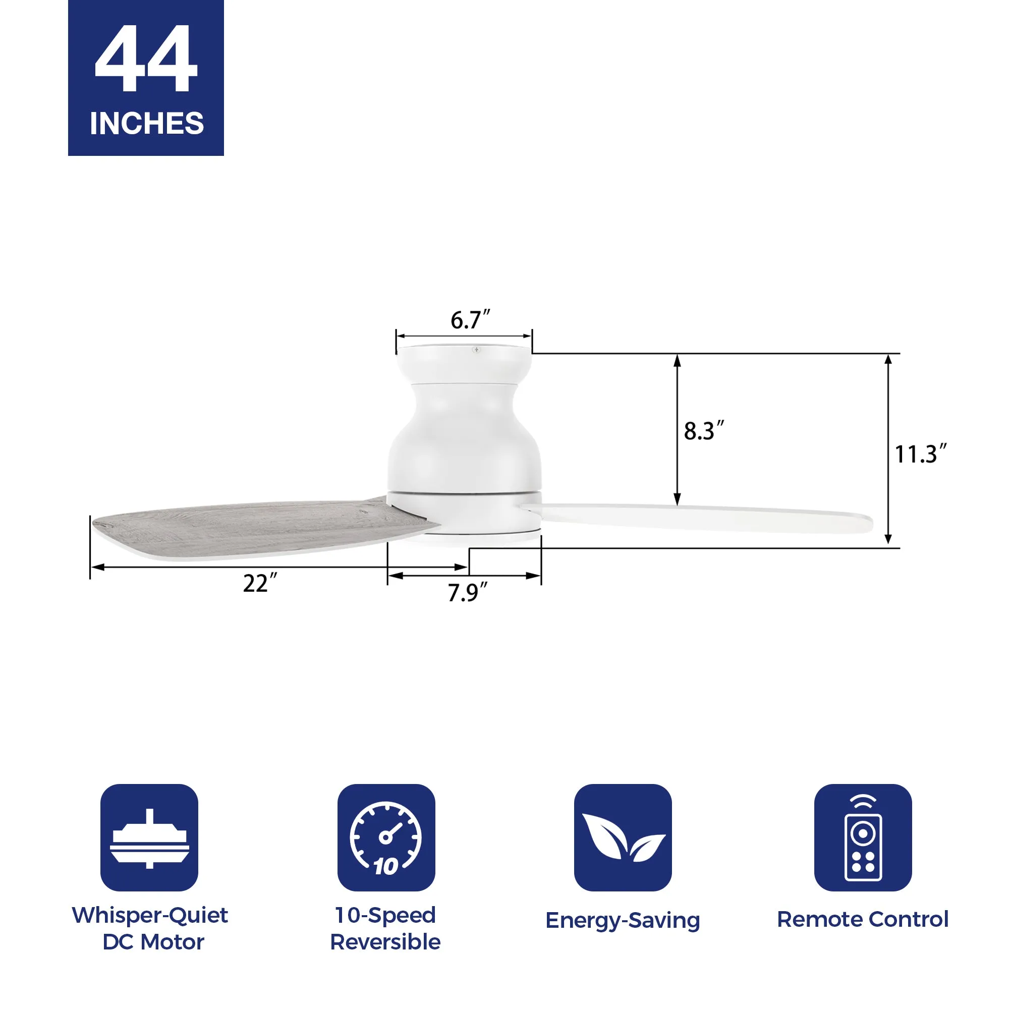 Osborn Flush Mount Modern Ceiling Fan with Remote 44 inch(NO LED)