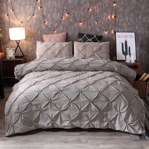 Premium King Size 6 Pieces Bedding Set Without Filler Pinch Pleat Design, Plain Grey color