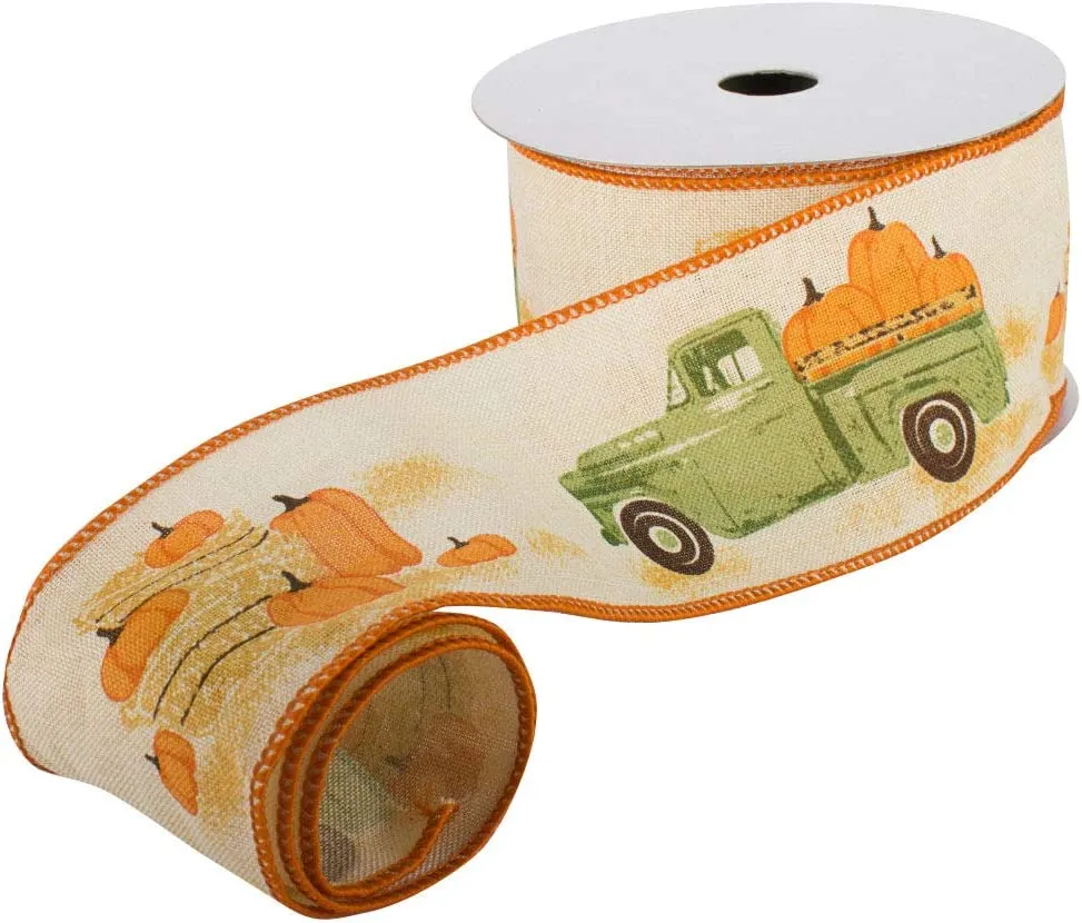 Pumpkin Pickup Truck Wired Ribbon - 2 1/2" x 10 Yards