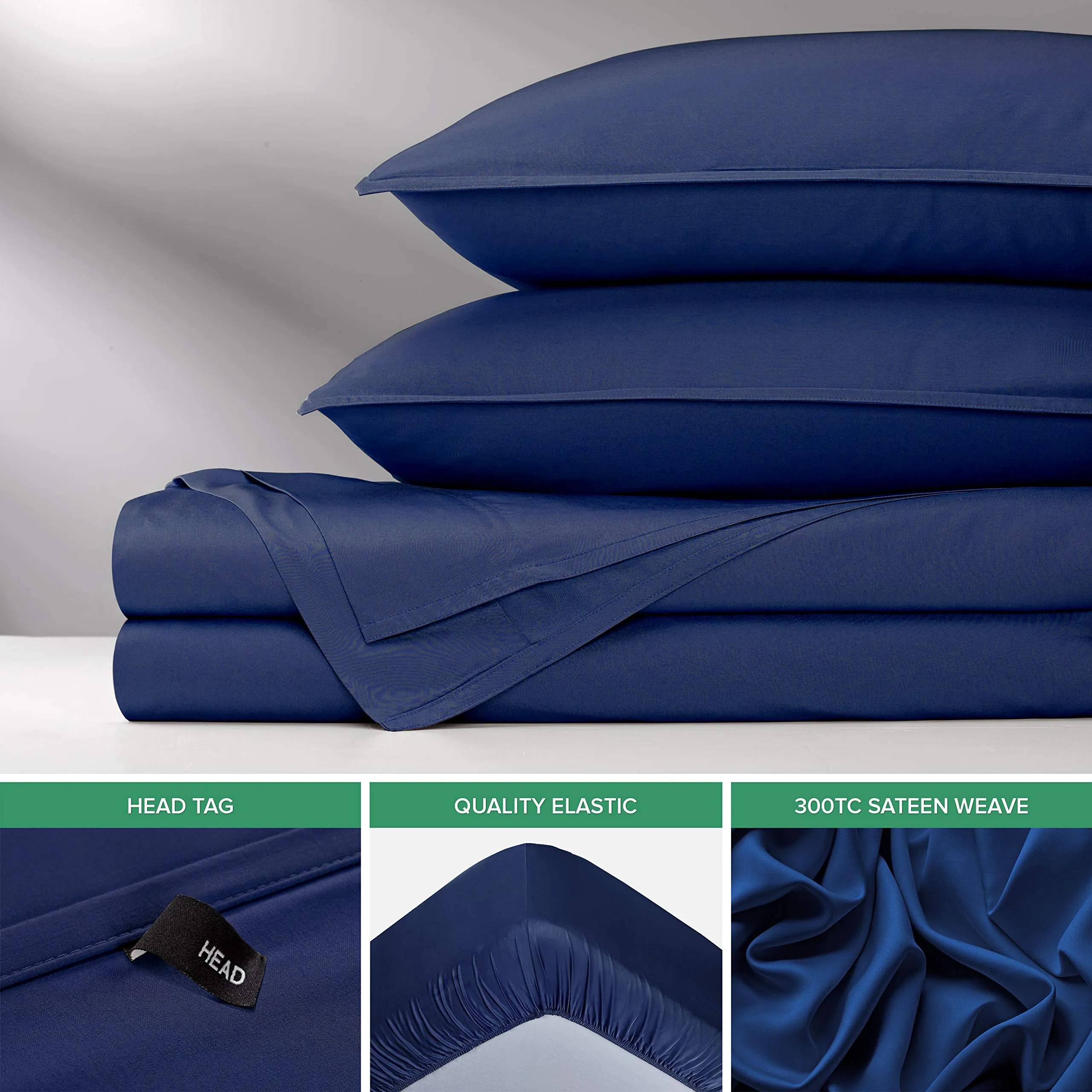 Pure Bamboo Sheets Queen Size Bed Sheets 4 Piece Set, 100% Organic Bamboo, Luxuriously Soft & Cooling, Double Stitching, 16" Deep Pockets, 1 Fitted, 1 Flat, 2 Pillowcases (Queen, Cobalt Blue)