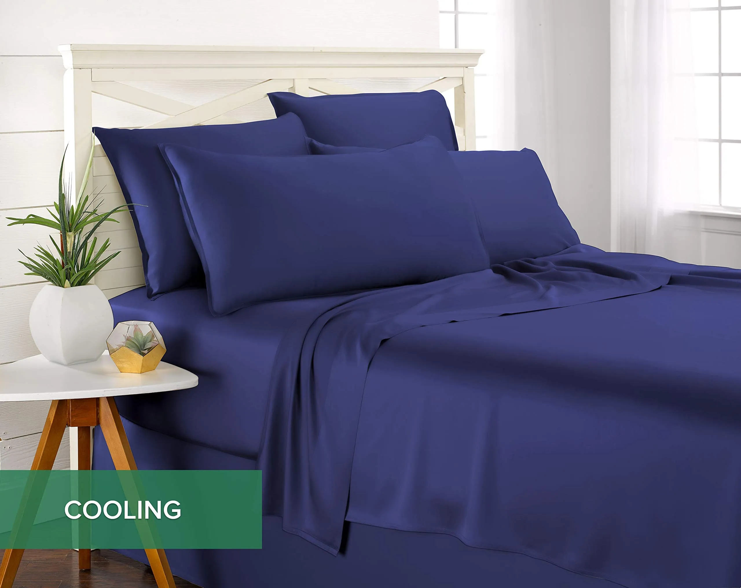 Pure Bamboo Sheets Queen Size Bed Sheets 4 Piece Set, 100% Organic Bamboo, Luxuriously Soft & Cooling, Double Stitching, 16" Deep Pockets, 1 Fitted, 1 Flat, 2 Pillowcases (Queen, Cobalt Blue)