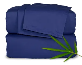 Pure Bamboo Sheets Queen Size Bed Sheets 4 Piece Set, 100% Organic Bamboo, Luxuriously Soft & Cooling, Double Stitching, 16" Deep Pockets, 1 Fitted, 1 Flat, 2 Pillowcases (Queen, Cobalt Blue)