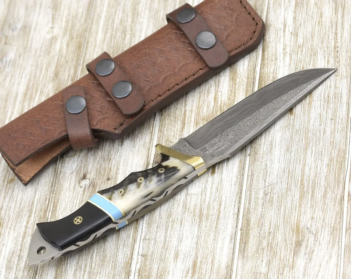 Reaver Hunting Knife with Ram Horn & Turquoise Handle