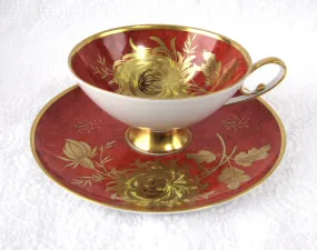 Red Alka Bavaria Cup And Saucer Gold Chrysanthemums Patricia 1950s Martini