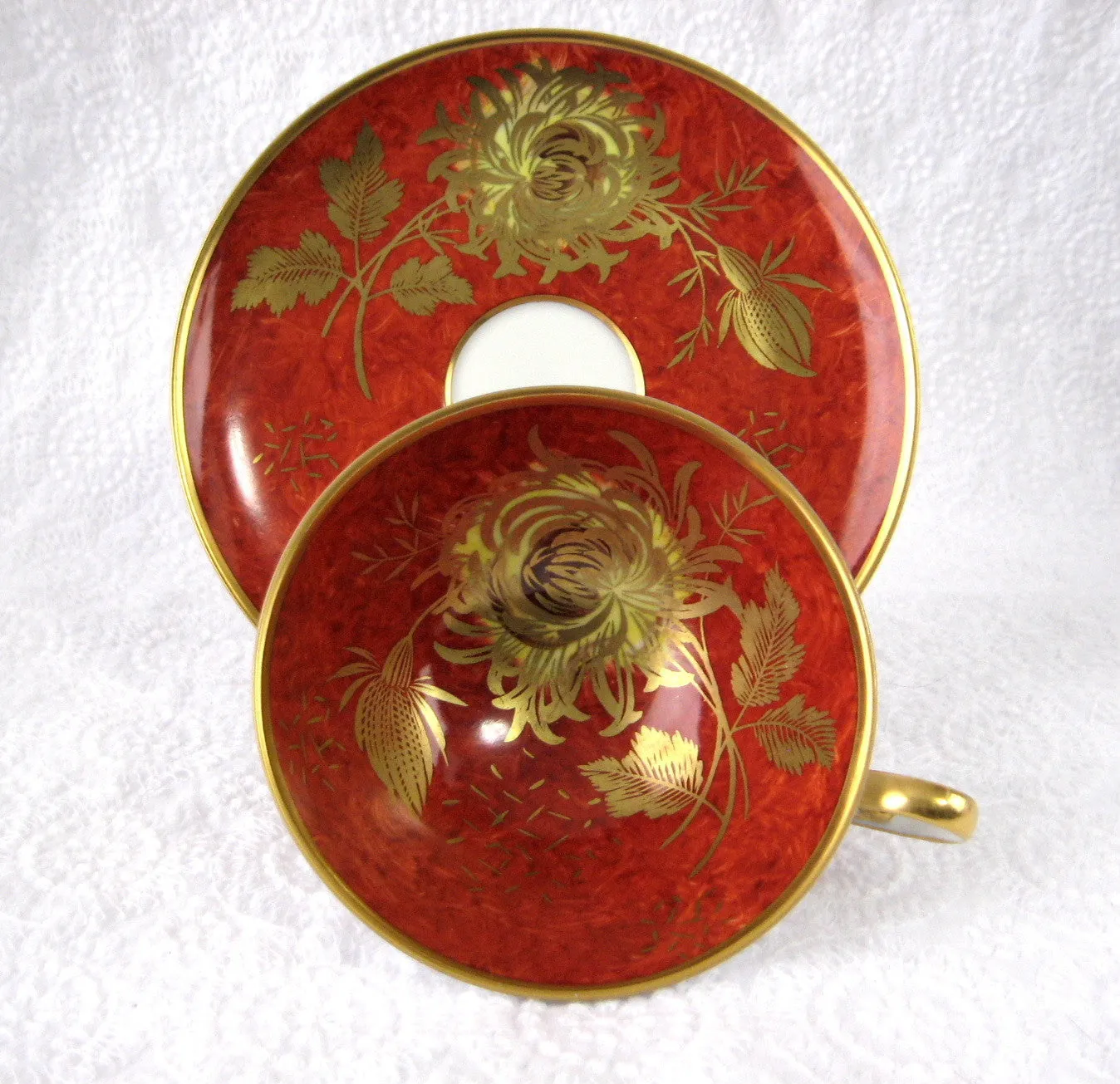 Red Alka Bavaria Cup And Saucer Gold Chrysanthemums Patricia 1950s Martini