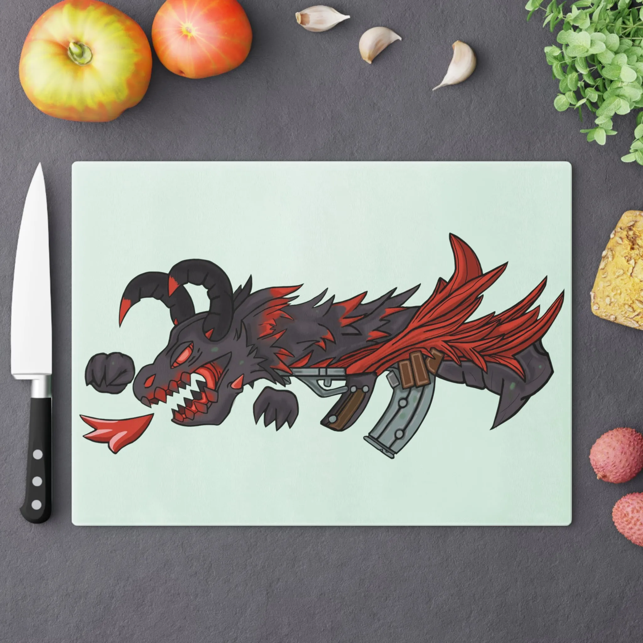 Red Black Dragon Gun Cutting Board