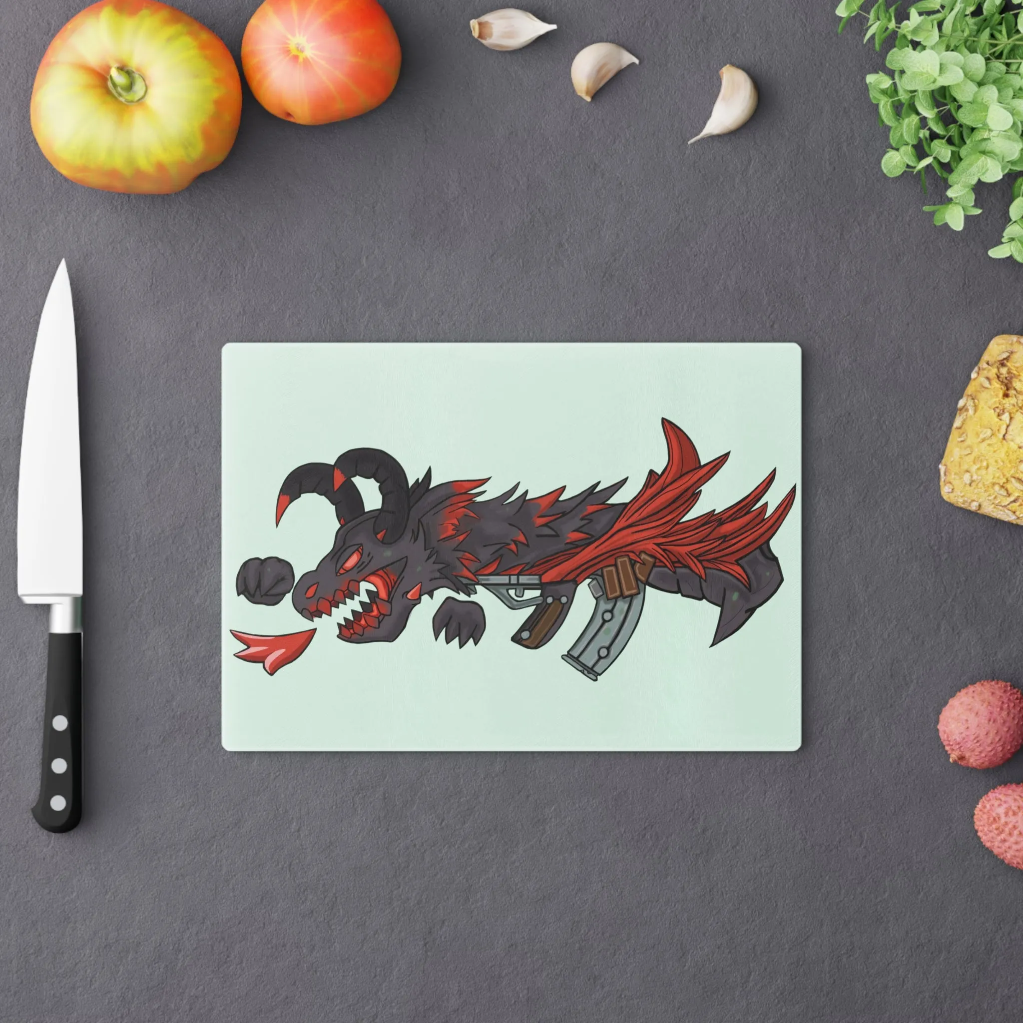 Red Black Dragon Gun Cutting Board