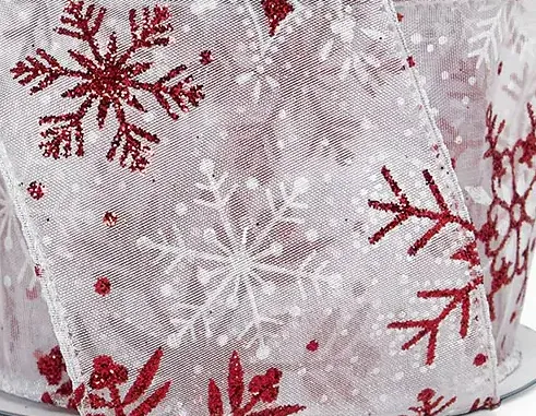 Red White Snowflakes Christmas Ribbon - 2 1/2" x 10 Yards