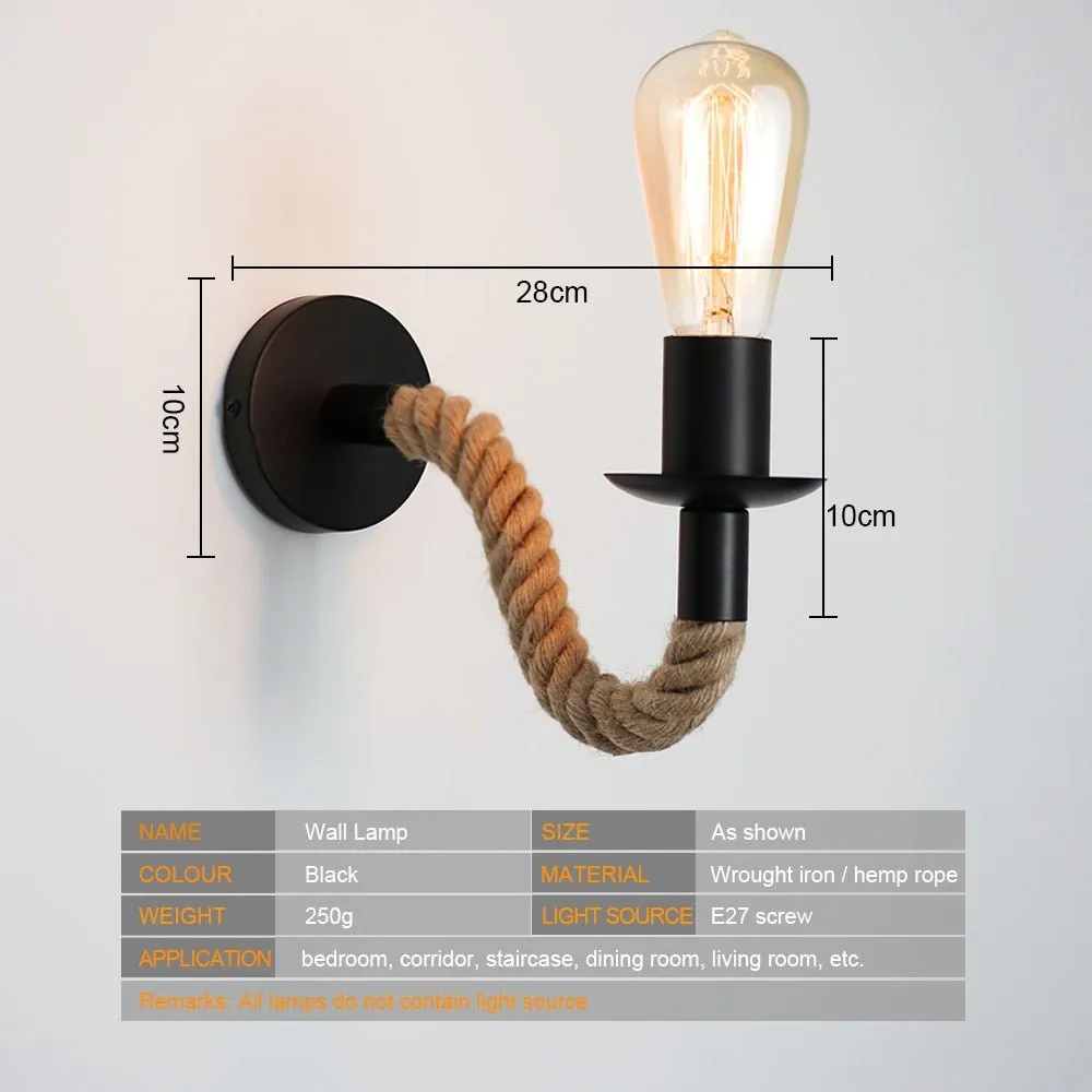 Retro E27 Hemp Rope Bedroom Wall Light