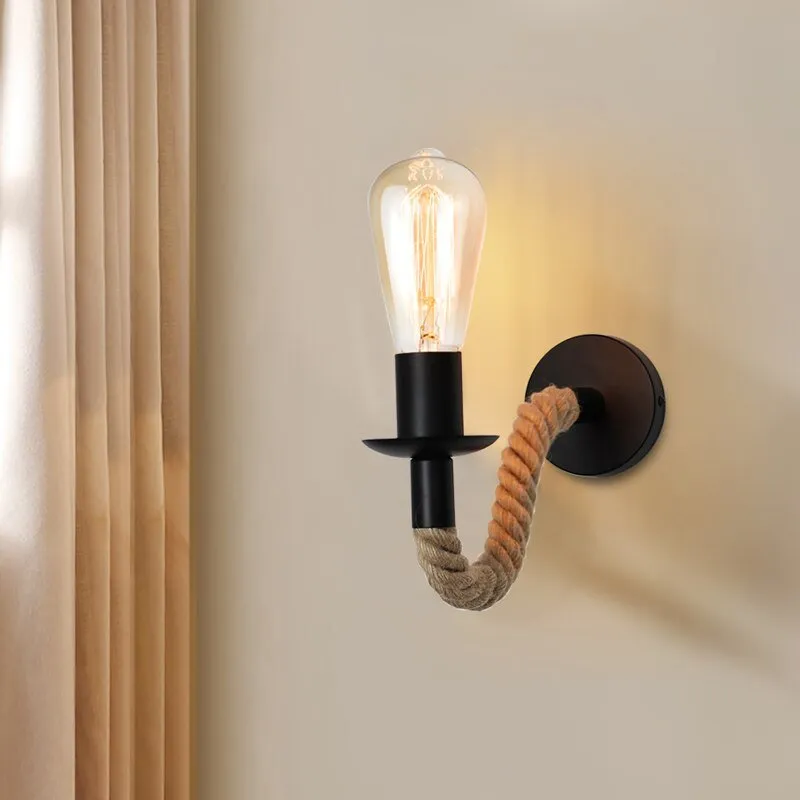 Retro E27 Hemp Rope Bedroom Wall Light