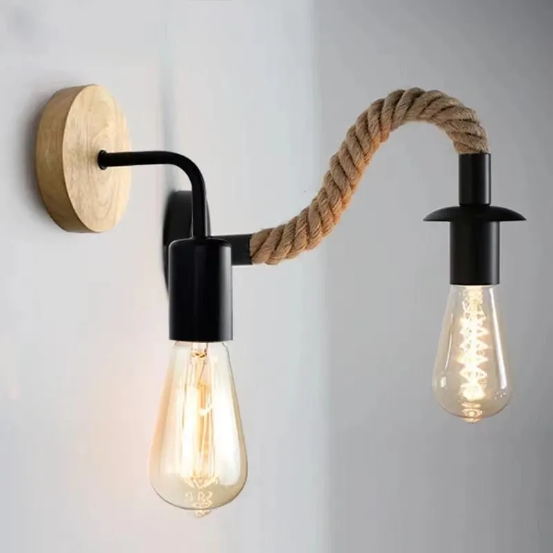 Retro E27 Hemp Rope Bedroom Wall Light