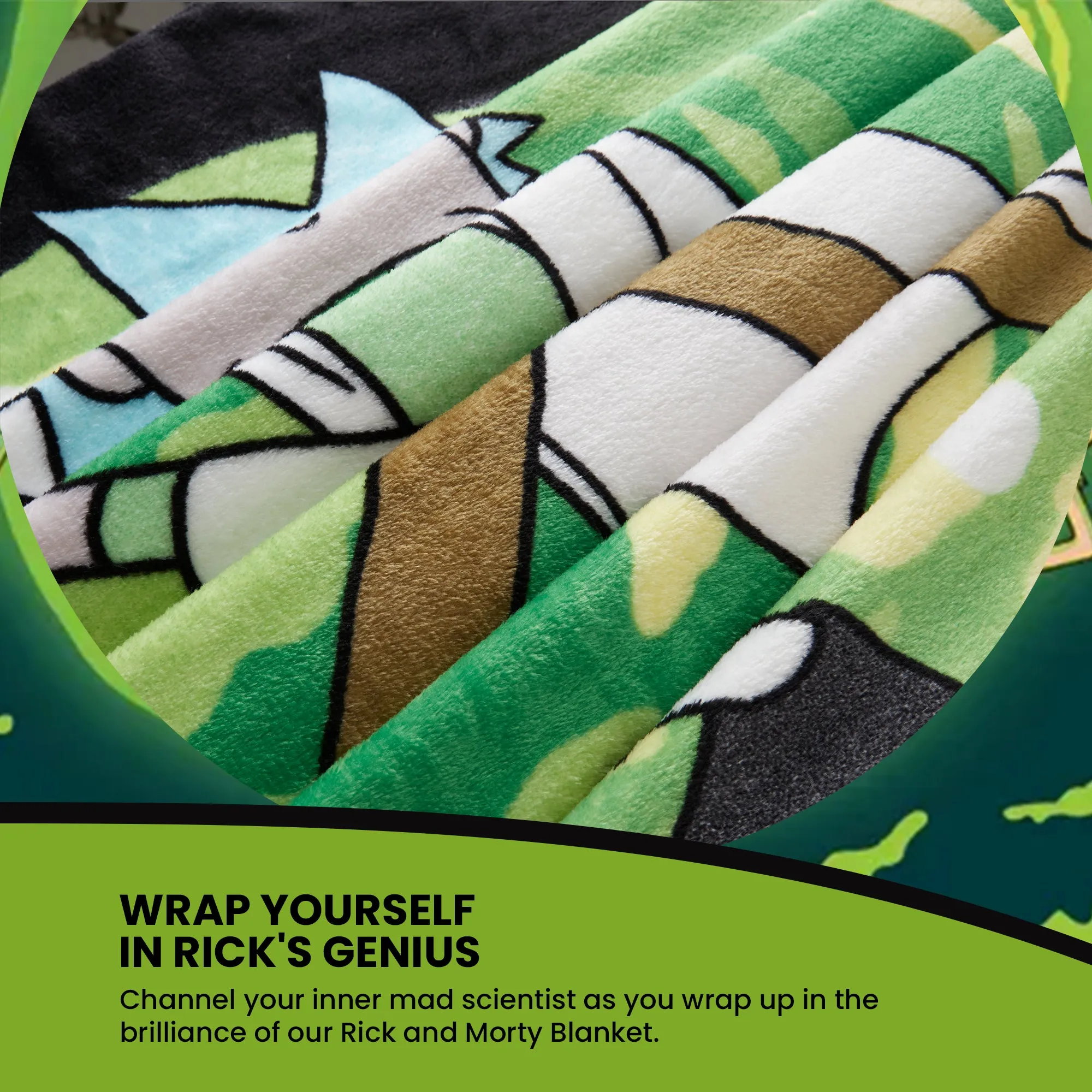 RICK AND MORTY Fleece Blanket - Green/Black