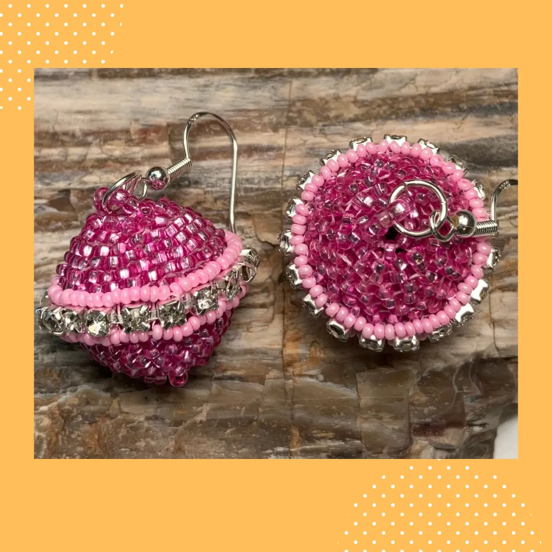 Round Pink Cup Chain Earrings