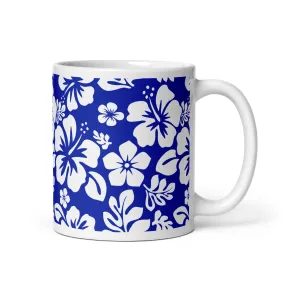 Royal Blue and White Hawaiian Flowers Coffee Mug