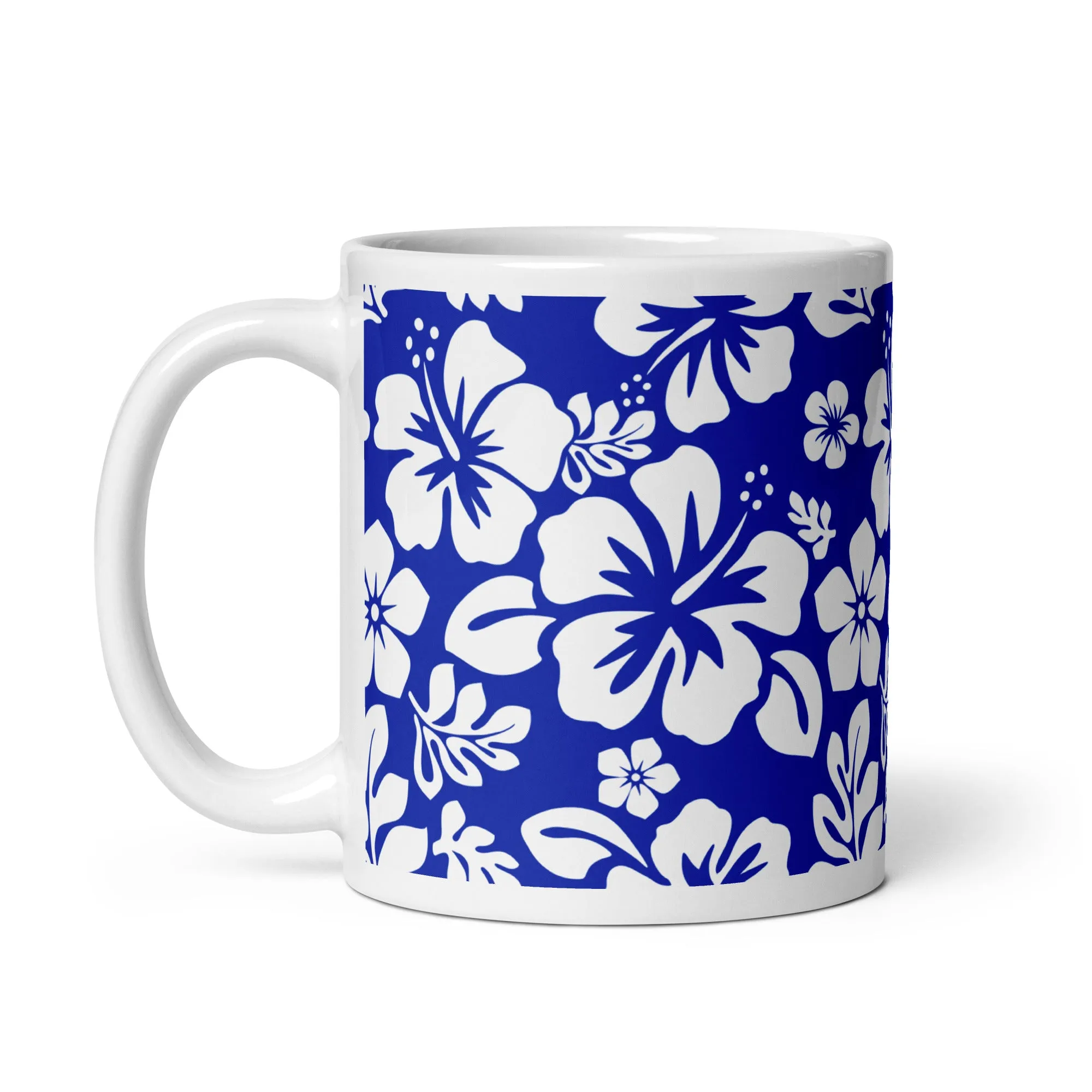 Royal Blue and White Hawaiian Flowers Coffee Mug