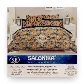 Salonika - Black & Rusty Floral Double King Bed Sheet Set - B10