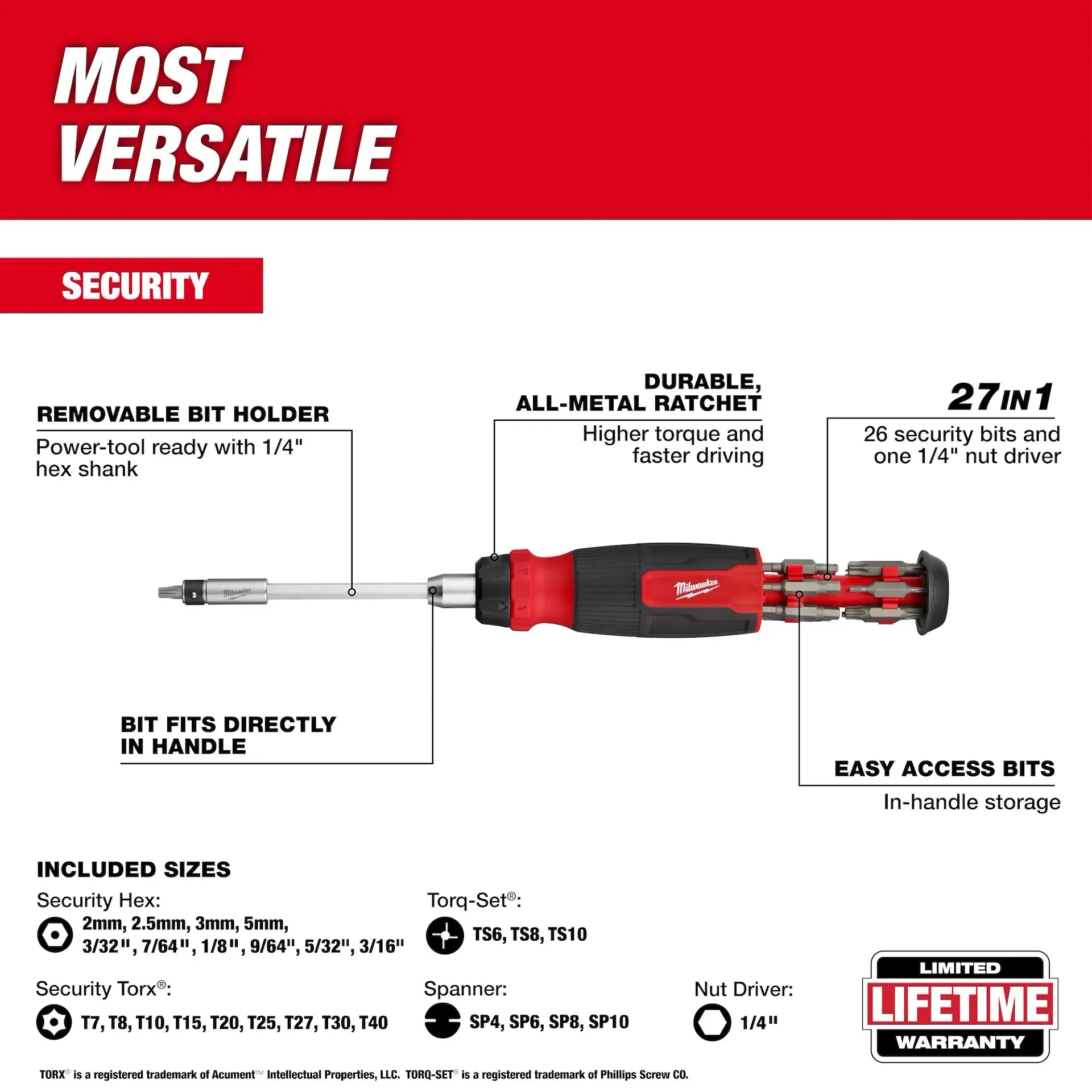 Screwdriver - Milwaukee 27-in-1 Ratcheting Security Multi-Bit Screwdriver, 48-22-2912