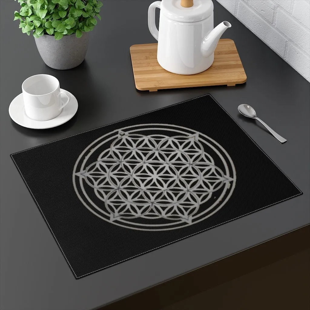 Silver-black Flower of Life Placemat,sacred geometry shape,Gift for housewarming/Birthday/Mother day/easter/graduation/anniversary/retiremnt