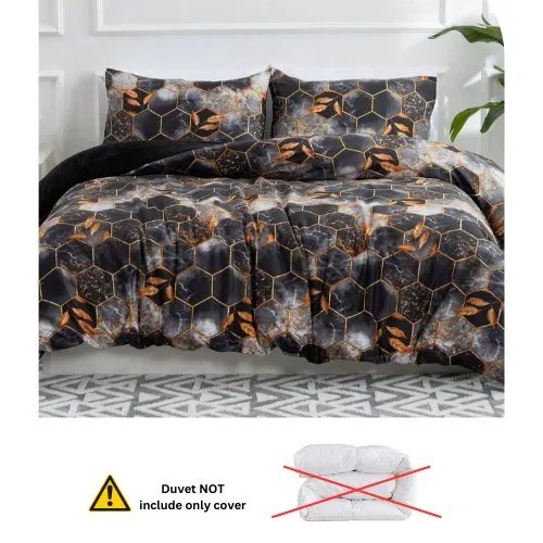 Single size 4 pieces,  Black with Gold Marble Design Duvet Cover set.