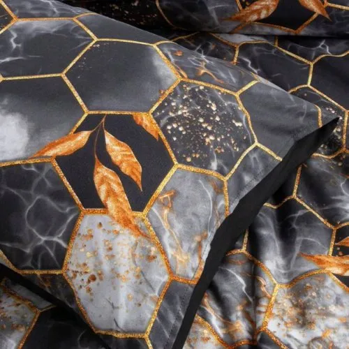 Single size 4 pieces,  Black with Gold Marble Design Duvet Cover set.