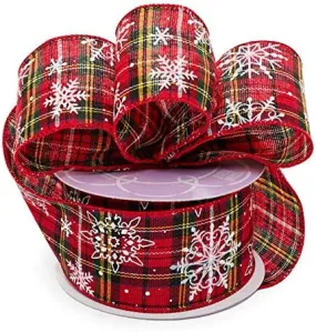 Snowflake Plaid Wired Christmas Ribbon - 2 1/2" x 10 Yards