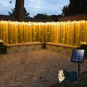 Solar Curtain Lights Outdoor,13ft(L) x 3.3ft(H),8 Mode,200 LED,Solar String Lights for Pool Glass Fence Handrail Railing Eaves Wall Pavilion Wedding Arch Decoration-Waterproof,Dark Green -Warm White