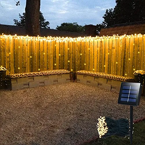 Solar Curtain Lights Outdoor,13ft(L) x 3.3ft(H),8 Mode,200 LED,Solar String Lights for Pool Glass Fence Handrail Railing Eaves Wall Pavilion Wedding Arch Decoration-Waterproof,Dark Green -Warm White