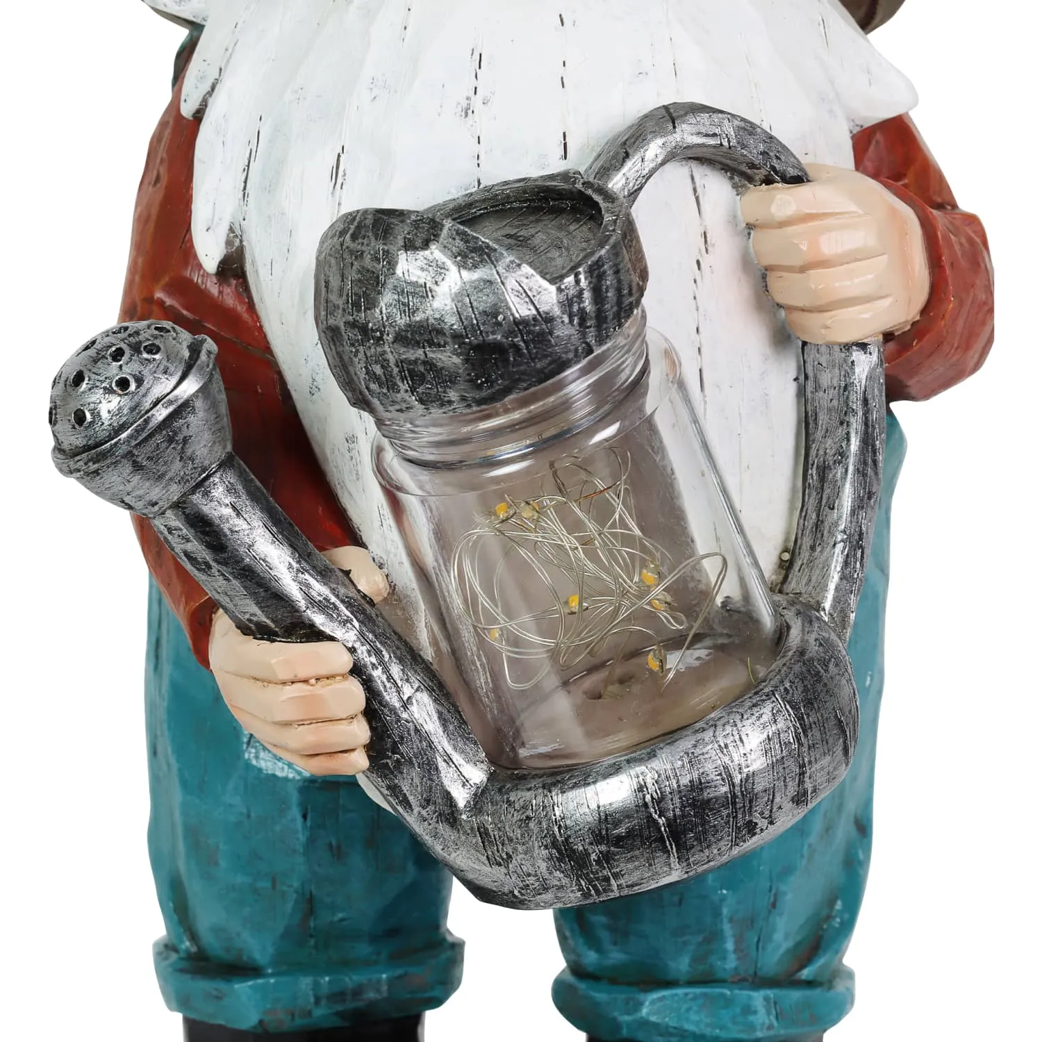 Solar Garden Gnome with LED Firefly Watering Can Statuary, 5 by 12.5 Inch