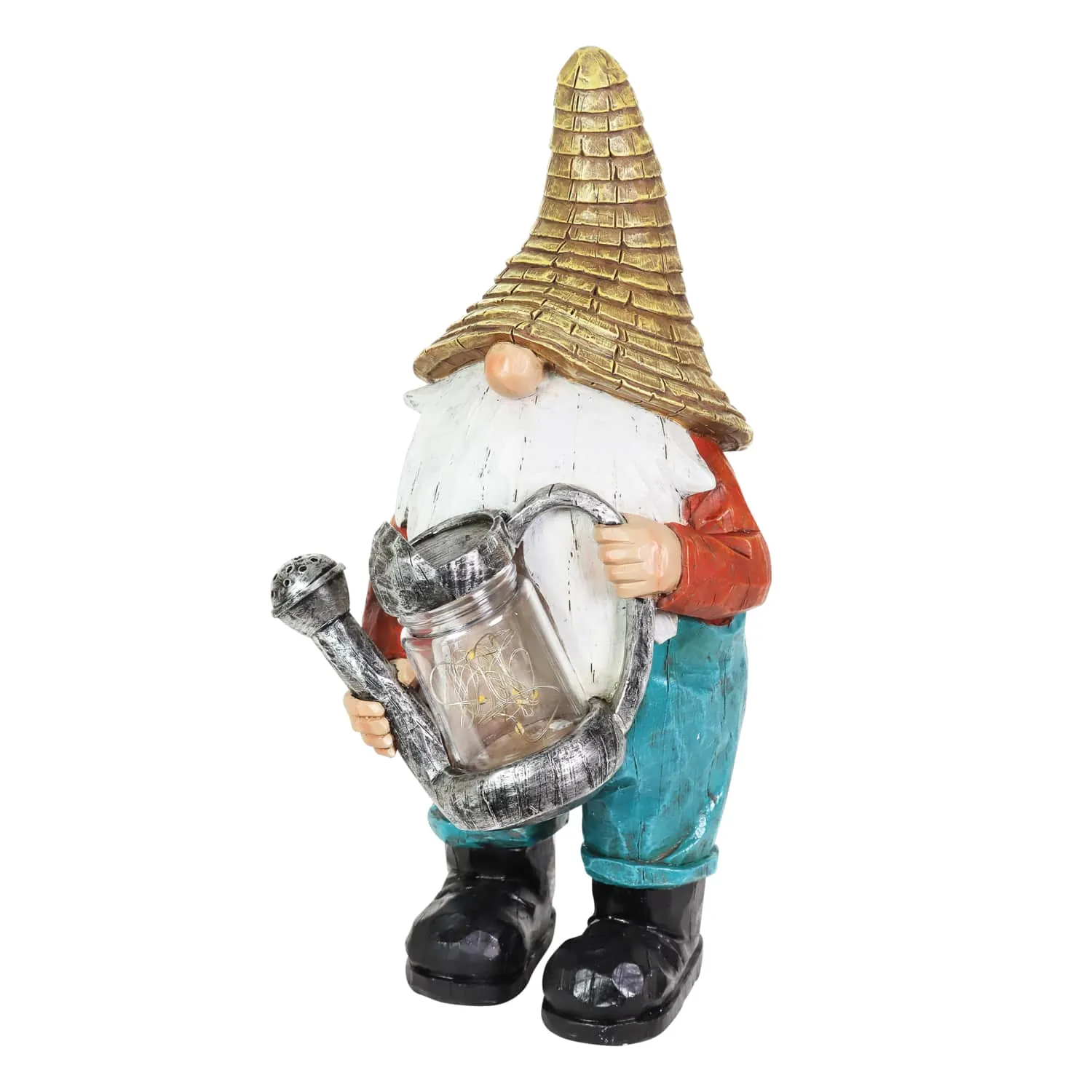 Solar Garden Gnome with LED Firefly Watering Can Statuary, 5 by 12.5 Inch