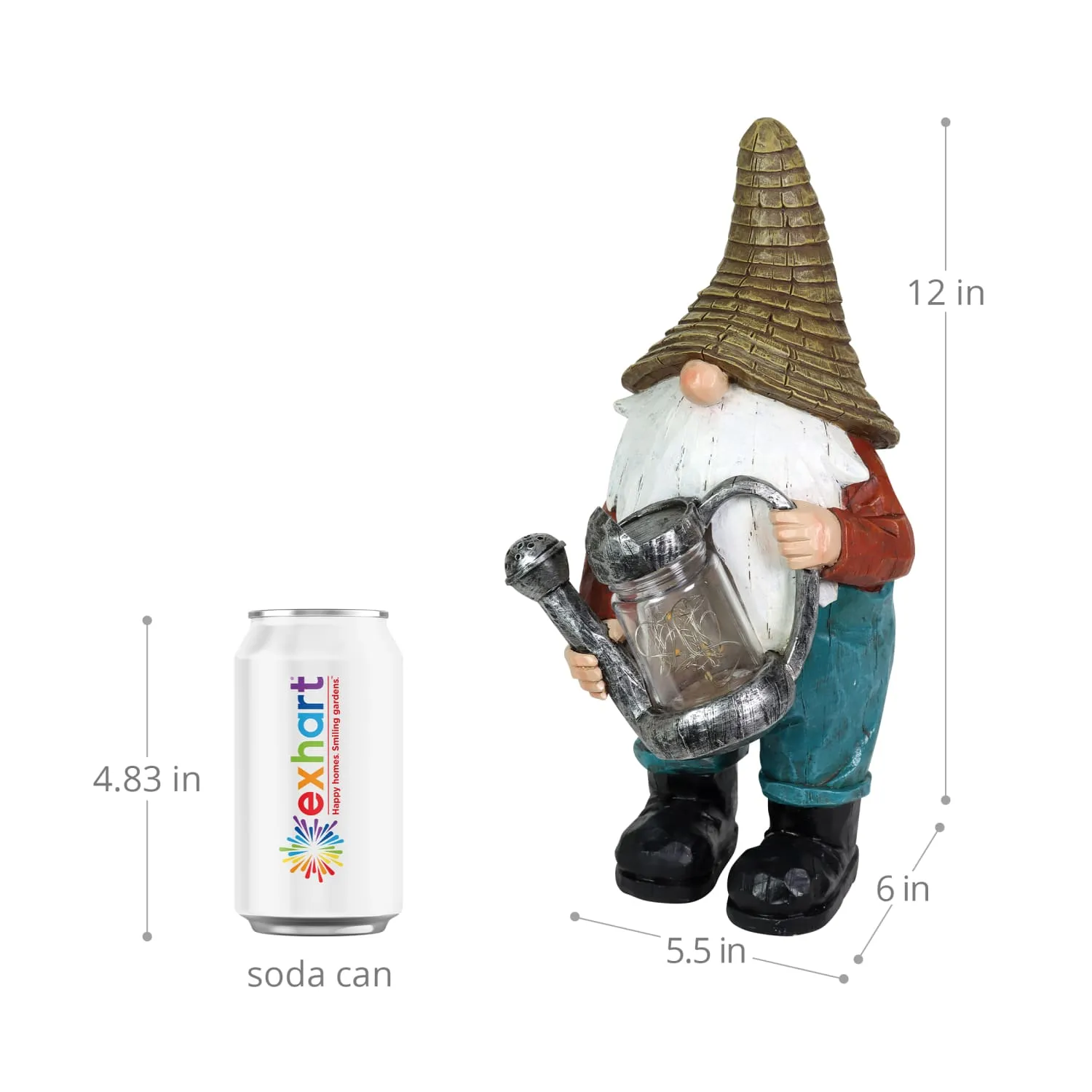 Solar Garden Gnome with LED Firefly Watering Can Statuary, 5 by 12.5 Inch