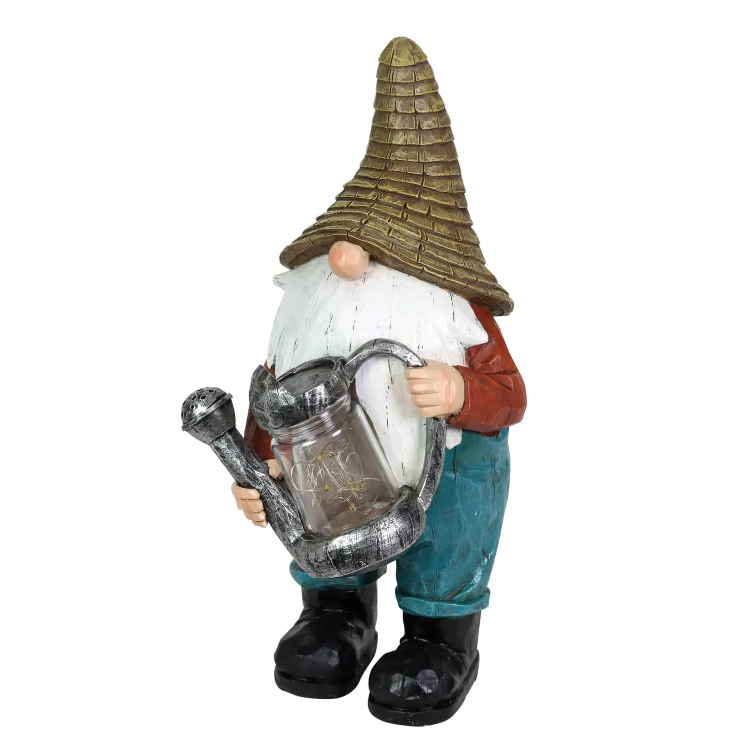 Solar Garden Gnome with LED Firefly Watering Can Statuary, 5 by 12.5 Inch