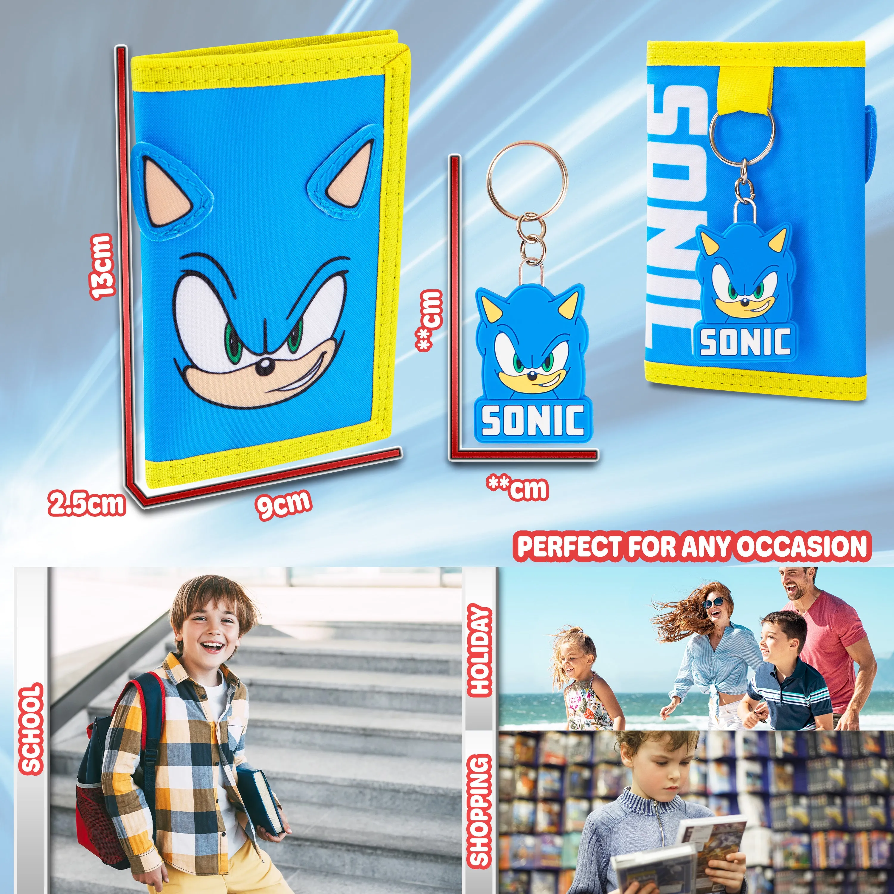 Sonic The Hedgehog Boys Wallet with Keyring for Kids