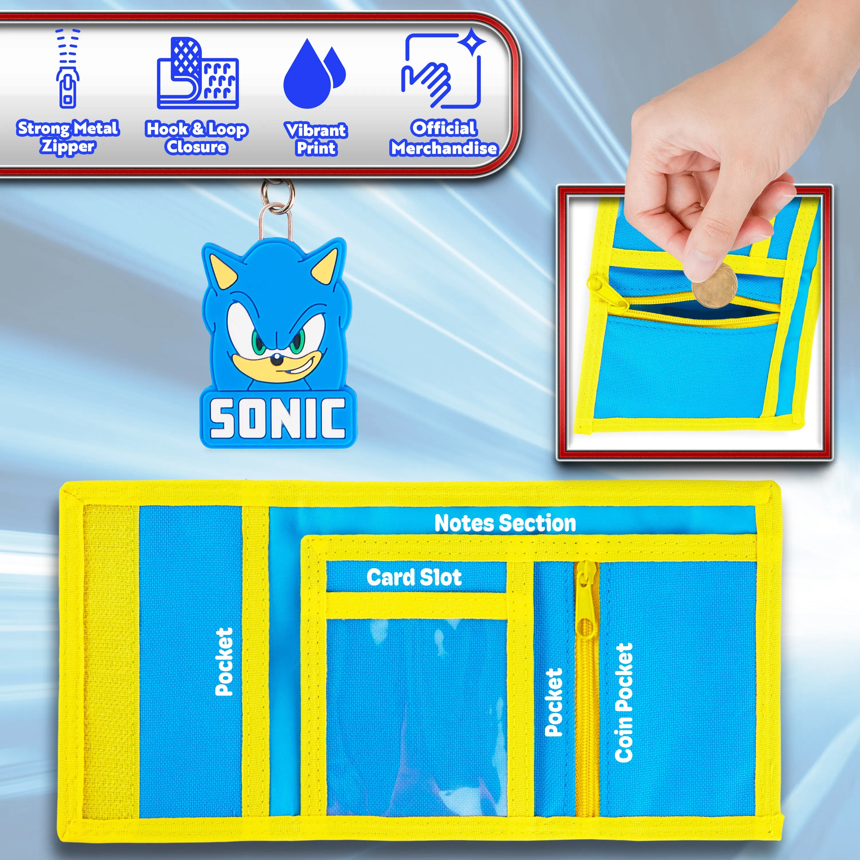 Sonic The Hedgehog Boys Wallet with Keyring for Kids