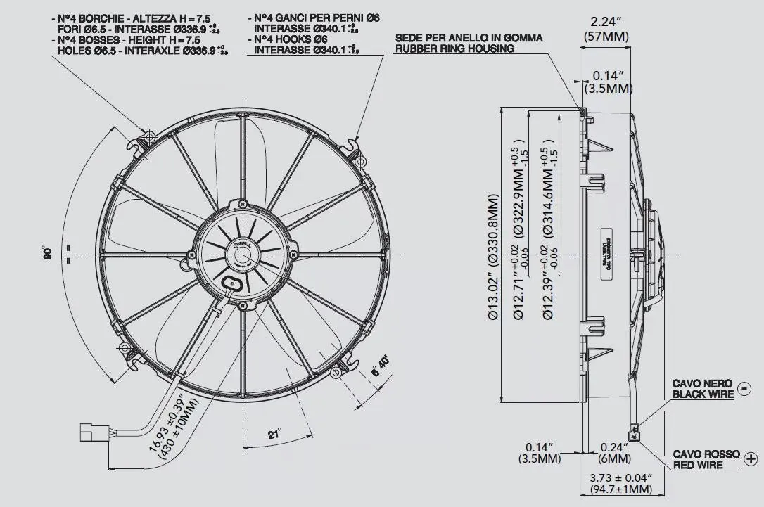 SPAL 12.00" Inch Electric Fan Puller Style High Performance 1640 CFM 5 Paddle Style Blades - 30102038