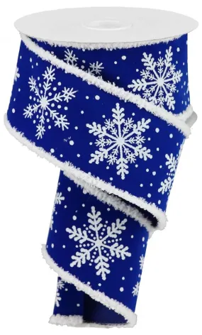 Sparkly Snowflakes Wired Christmas Ribbon - 2 1/2" x 10 Yards, Royal Blue, White