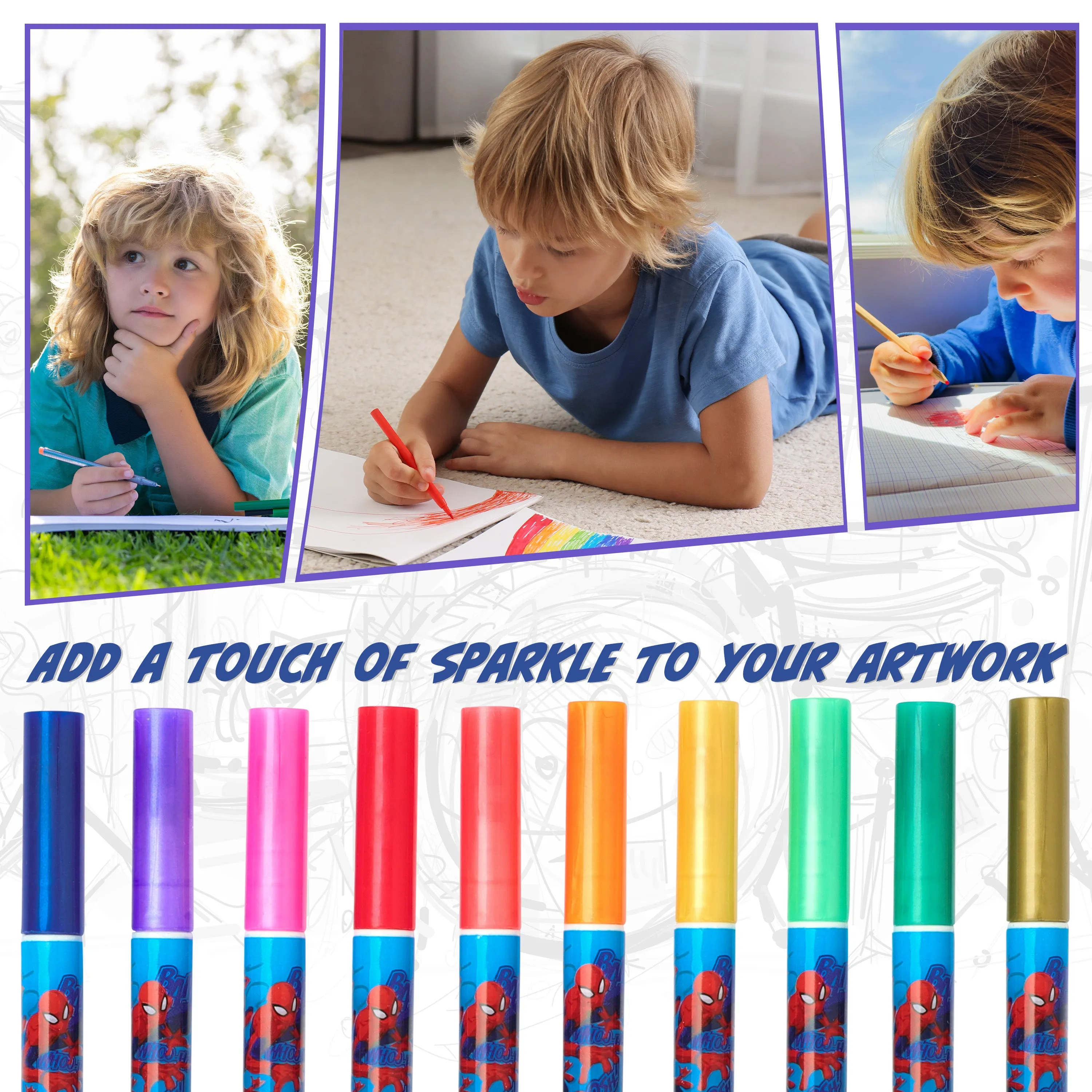 Spiderman Gel Pens for Kids, Coloured Pens Pack of 10 School Supplies - Kids Gifts