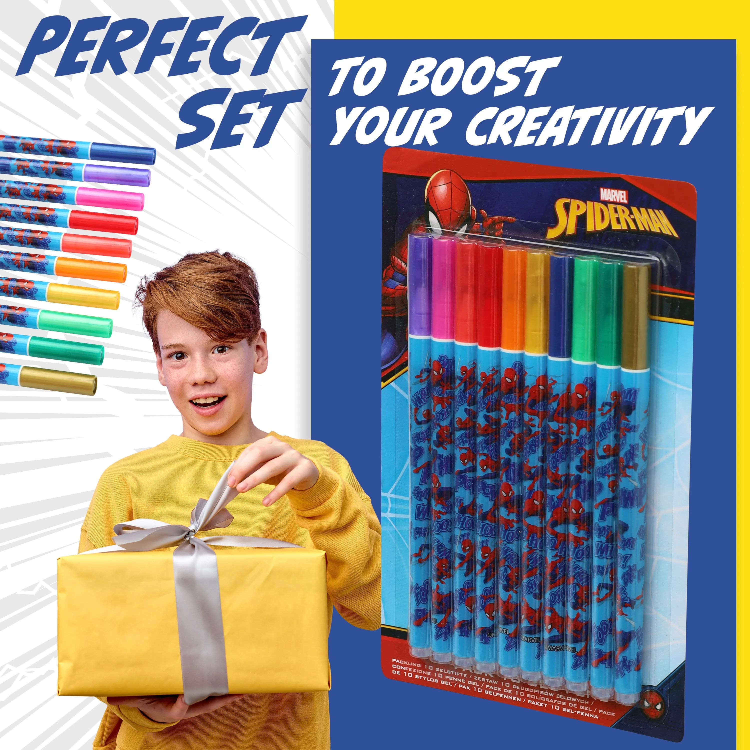 Spiderman Gel Pens for Kids, Coloured Pens Pack of 10 School Supplies - Kids Gifts