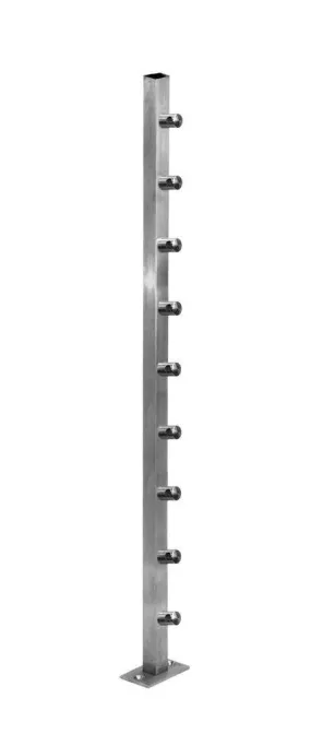 Stainless Steel 1 9/16" Square Newel Post w/ Installed Mounting Plate. & 1/2" Round bar holders attached.