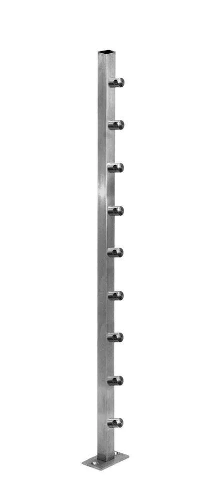 Stainless Steel 1 9/16" Square Newel Post w/ Installed Mounting Plate. & 1/2" Round bar holders attached.