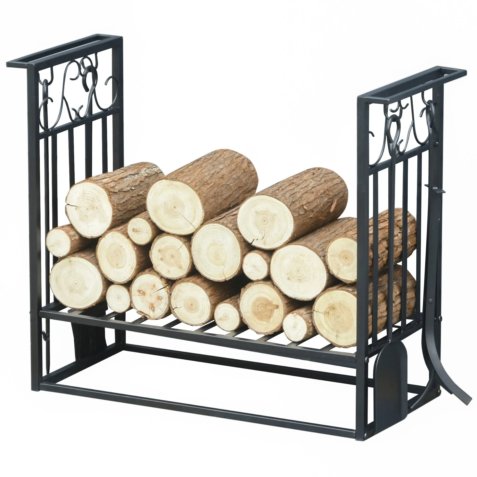 Steel Slatted Log Rack w/ Tools Black