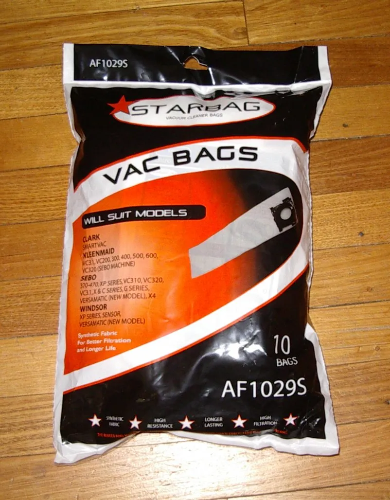 Synthetic Vac Bags for Sebo, Kleenmaid, VersaMatic Pkt10 - Part # AF1029S