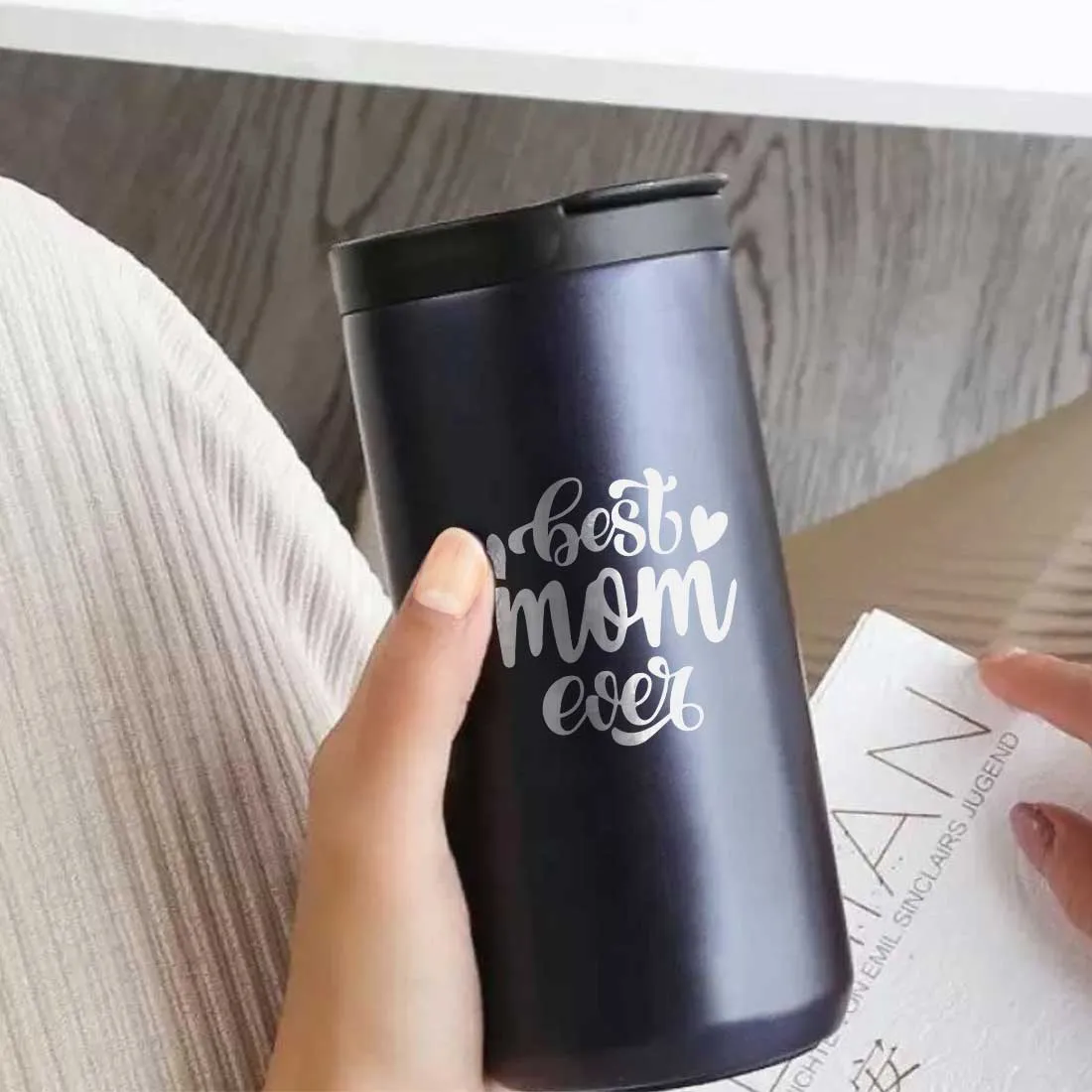 Tea Travel Mug with Lid Engraved Stainless Steel Flask for Mother Day Gift (400ML) - Best Mom Ever