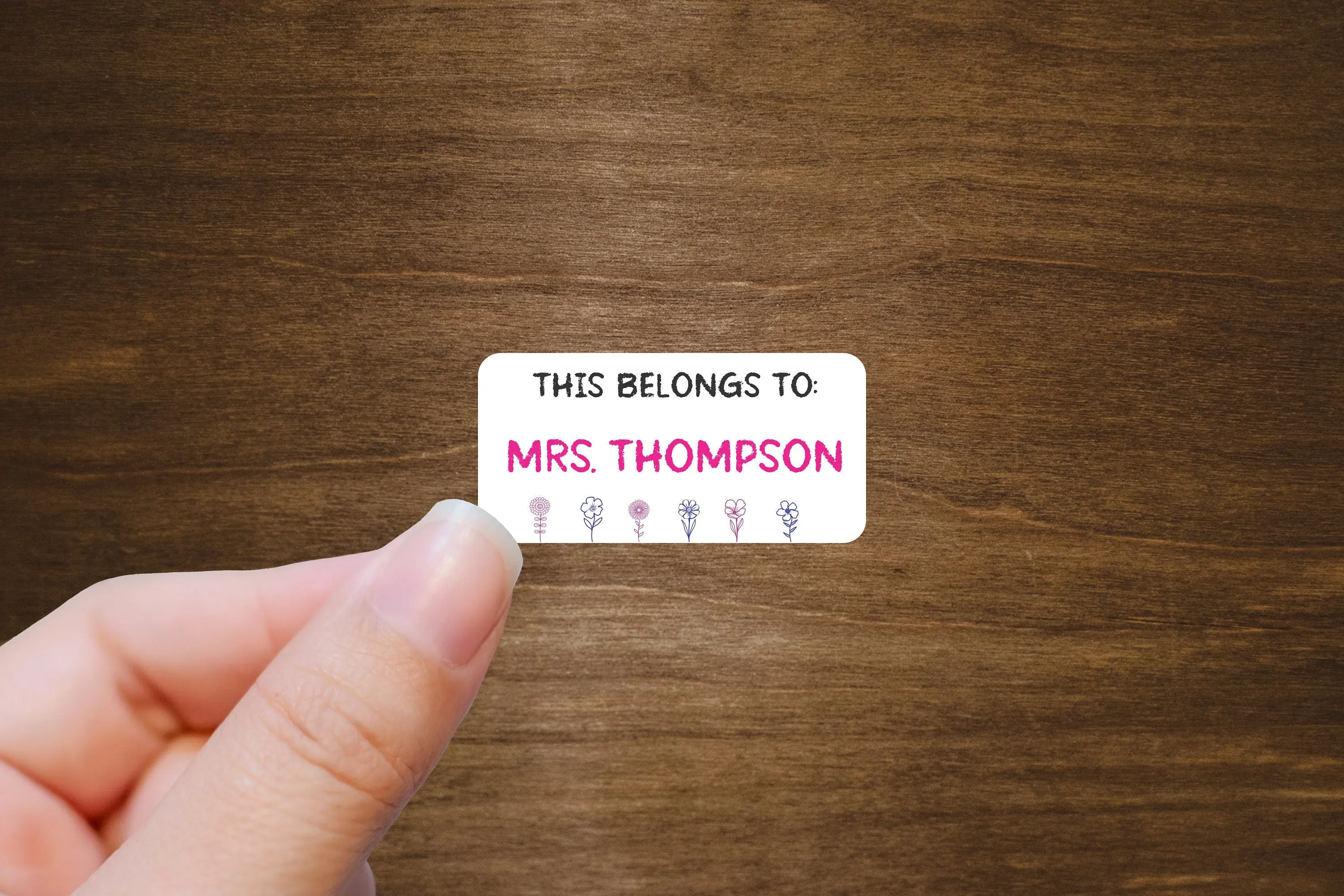 Teacher Labels  with Flowers  |  2" x 1" Stickers | Personalized Stickers | Custom Labels On A Roll